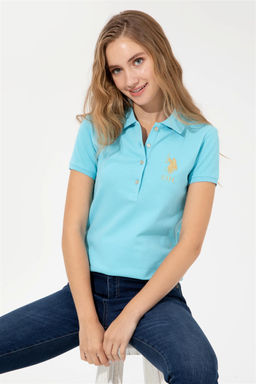 Женская бирюзовая базовая футболка с воротником-поло Неожиданная скидка в корзине - U.s. polo assn фото 4