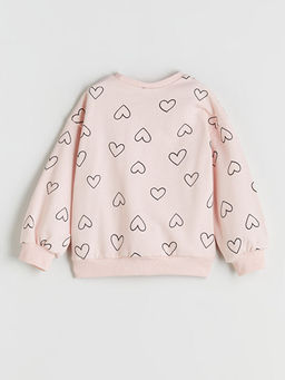 Bisiklet Yaka Kalp Bask?l? K?z ?ocuk Sweatshirt