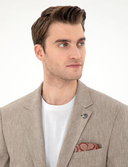 A__k Kahverengi Ex. Slim Fit Keten Kar___ml_ Ceket
