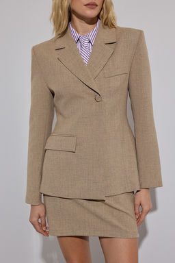 Limited Edition Bej Vucuda Oturan/Fitted Dokuma Blazer Ceket TWOAW26BC00020 - Trendyolmilla фото 4