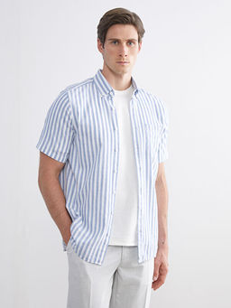 Regular Fit K?sa Kollu ?izgili Erkek G?mlek