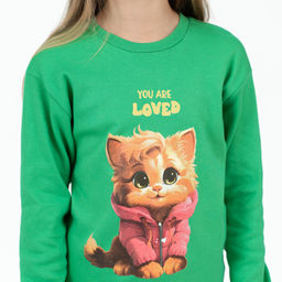 Пижама детская зеленая кошка ПЖ-1818 (152, 80)