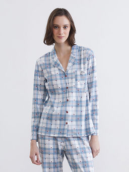 G?mlek Yaka Ekose Kad?n Pijama ?st?