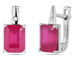Серьги, 2 рубин корунд октагон 7х9 мм/6.89 ct., Юкка