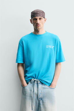 CAMISETA PUNTO LAVADO ESTAMPADOS / Azul agua
