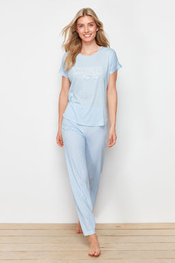 Mavi Potikareli ve Sloganl? Orme Pijama Tak?m? THMSS24PT00364