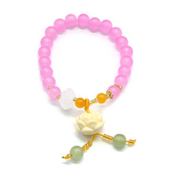 Браслет с подвеской Лотос шарик 8мм цв.фуксия, 17см