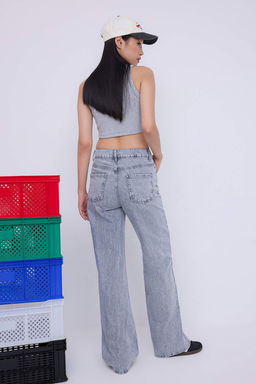 Teen Gri Yuksek Bel Genis Paca Wide Leg Jeans TWOAW26JE00067 - Trendyolmilla фото 4