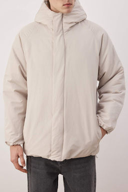 Ekru Oversize Fit Erkek K?sl?k Kapusonlu Mont TMNAW26MO00016 - Trendyolmilla фото 4