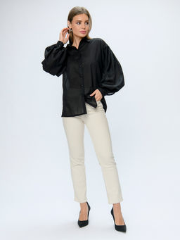 Блуза черная с пышными рукавами и отложным воротником - 1001dress фото 2