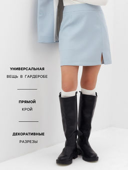 Юбка мини женская с разрезом MIST: Classic Collection, размер 42, голубая, белая