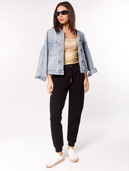 Брюки Vilatte из футера двухнитки с эластаном черный фото 5