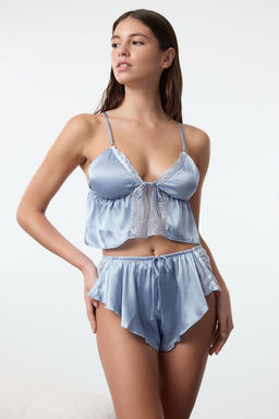 TRENDYOLMILLA Mavi Saten Tas, Kurdele/Fiyonk Detayl? Kaps?z Ic Camas?r? Tak?m? THMAW25CC00013 фото 8