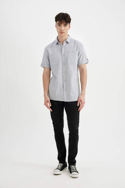 Рубашка Slim Fit из поплина с короткими рукавами - Defacto фото 2