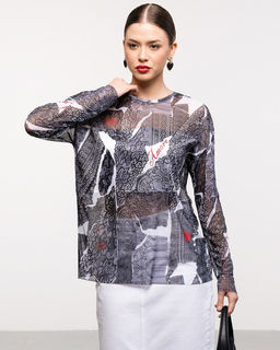 авторский Лонгслив из сетки с принтом - Sahar art lab фото 5