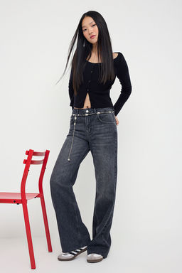 Teen Antrasit Normal Bel Genis Paca Wide Leg Jeans TWOAW26JE00078 - Trendyolmilla фото 2