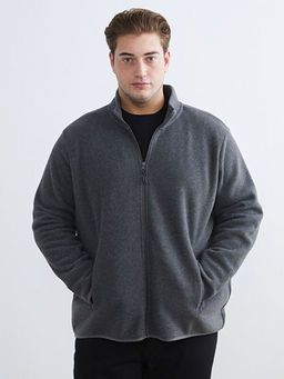Standart Kal?p Dik Yaka Polar Erkek Fermuarl? Sweatshirt