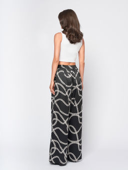 Брюки черного цвета в пижамном стиле с принтом - 1001dress фото 3