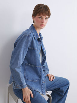 G?mlek Yaka Oversize Kad?n Jean Ceket