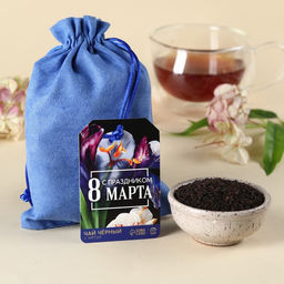 Чай чёрный С праздником 8 марта в подарочном мешочке, вкус: мята, 100 г.