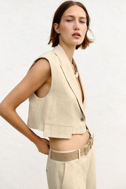 LINEN BLEND SHORT WAISTCOAT - Zara фото 3