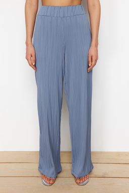 Indigo Dokulu Kumas Premium Wide Leg/Genis Paca Orme Pantolon TWOSS24PL00070 - Trendyolmilla фото 4