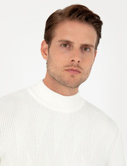 Ekru Slim Fit Yar_m Bal_k__ Yaka Y_n Kar___ml_ Triko Kazak - Pierre cardin фото 2