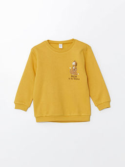 Bisiklet Yaka Bask?l? Erkek Bebek Sweatshirt