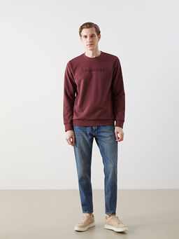 Bisiklet Yaka Uzun Kollu Bask?l? Erkek Sweatshirt