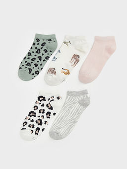 Leopar Desenli Kad?n Patik ?orap 5li