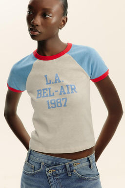 SLOGAN T-SHIRT WITH RIBBED TRIM - Zara фото 9