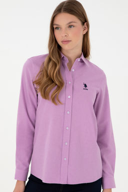Рубашка женская U.S. Polo Assn из хлопка сиреневая фото 10
