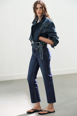 JEANS TRF CROPPED FLARE TIRO ALTO / Marino
