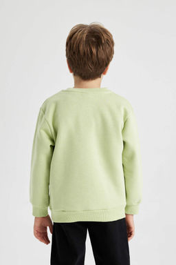 Толстый свитшот с принтом для мальчиков с круглым вырезом - Defacto фото 3