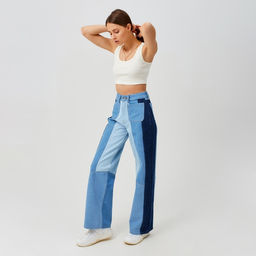 Джинсы женские палаццо MINAKU: Jeans Collection, размер 48, синие