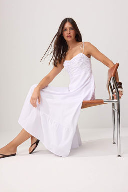 TRENDYOLMILLA Beyaz Drape Detayl? Dokuma Maxi Elbise TWOSS24EL01128  фото 34