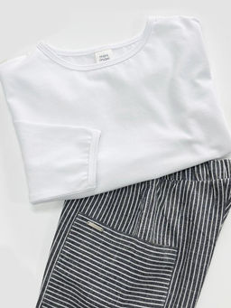 Комплект лонгслив с брюками 22-0077|7973 белый|серый - Mini maxi фото 6