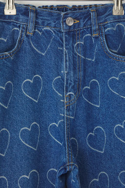 Mavi K?z Cocuk %100 Pamuk Kalp Desenli Flare Genis Paca Lastikli Demim Jean TKDSS25JE00000 - Trendyolmilla фото 5