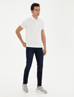 Beyaz Slim Fit Polo Yaka Merserize T-shirt
