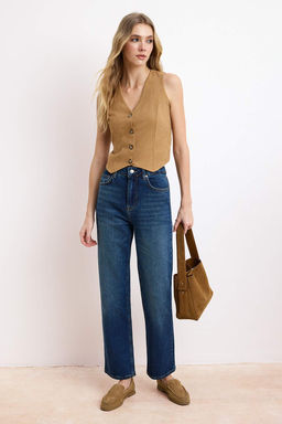 Mavi Yuksek Bel Az Esnek Straight Duz Kesim Jeans TWOSS26JE00159 - Trendyolmilla фото 3