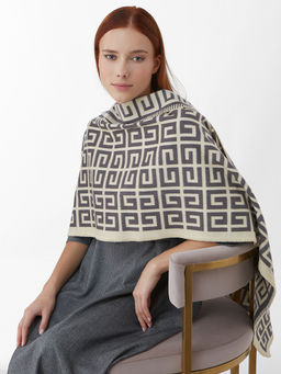 в составе ШЕРСТЬ и КАШЕМИР  Большой, мягкий, теплый двусторонний палантин с принтом. - Tantino фото 6