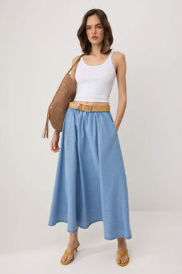 Mavi Volanl? Maxi Denim Etek TWOSS26ET00202