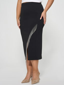 Юбка с разрезом и бахромой