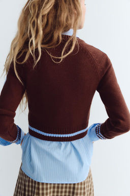 CROPPED KNIT SWEATER WITH TRIM - Zara фото 4