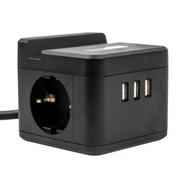 S-GCD2-1,5SBUH BLACK Удлинитель серии Standard, с/з, шнур 1,5м, 2 гнезда, 3 USB, 16А, держатель для телефона. Черный. ТМ Uniel