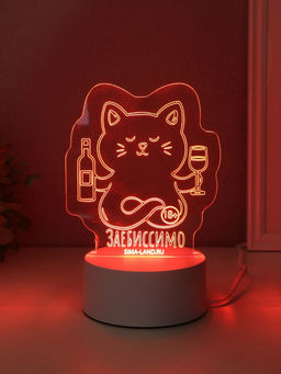 Светильник 3D RISALUX «Кот с вином. Заебиссимо», LED-ночник, RGB, от сети, 9.5×11.8×14.7 см