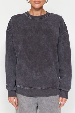 TRENDYOLMILLA Antrasit Eskitme/Soluk Efektli Kal?n Ici Polarl? Oversize/Genis Kal?p Orme Sweatshirt TWOAW24SW00151  фото 4