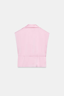 CAMISA SATINADA MANGA CORTA CINTUR?N / Rosa