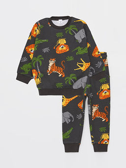 Bisiklet Yaka Uzun Kollu Bask?l? Erkek Bebek Sweatshirt ve E?ofman Alt? 2li Tak?m