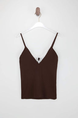 Kahverengi Kontrast Dantel Garnili Ask?l? Triko Bluz TWOSS26BZ00501 - Trendyolmilla фото 5